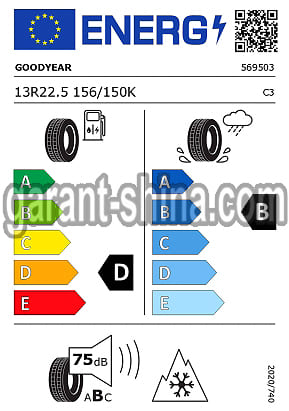 Goodyear Omnitrac D HD (привод-карьер) 13 R22.5 156/150K 20PR - Фото Европейских характеристик